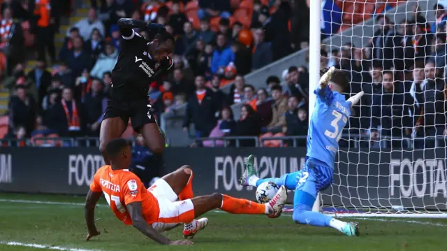 Bolton shoot at goal against Blackpool