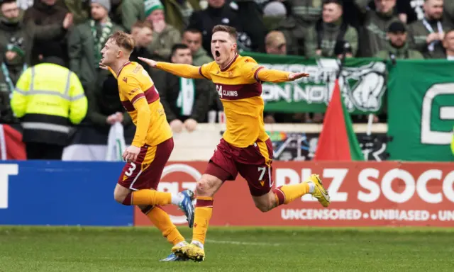 Blair Spittal celebrates after scoring for Motherwell against Celtic