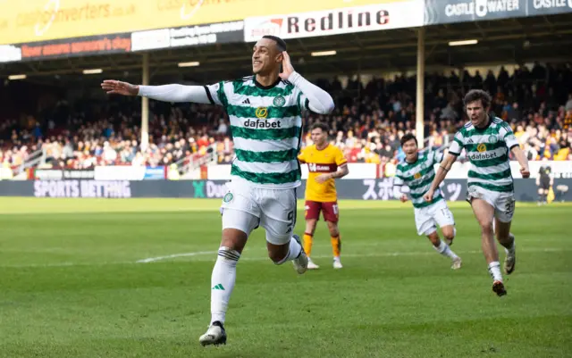 Adam Idah celebrates after scoring for Celtic against Motherwell