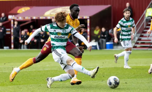 Kyogo Furuhashi has a shot for Celtic against Motherwell