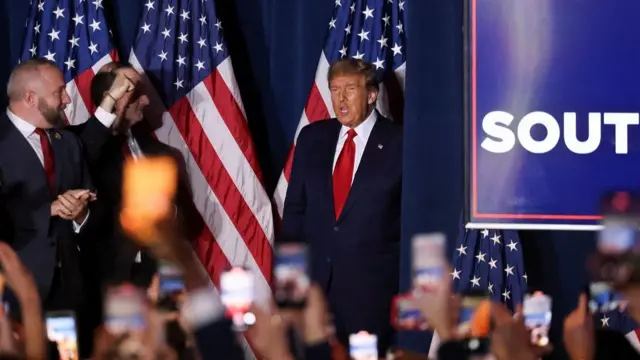 Republican presidential candidate and former U.S. President Donald Trump hosts a South Carolina Republican presidential primary election night party in Columbia, South Carolina, U.S. February 24, 2024.