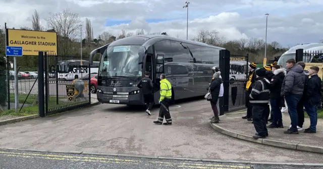 The Maidstone team bus leaving The Gallagher Stadium