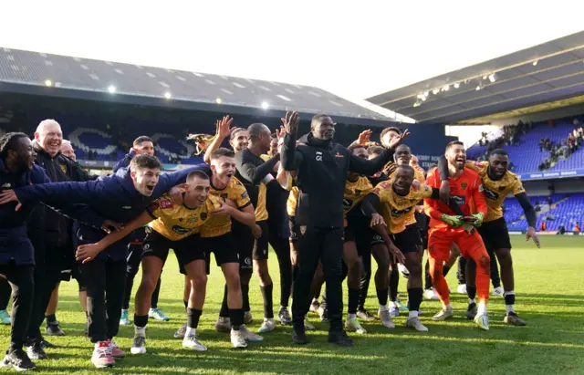 Maidstone celebrate their FA Cup fourth round win at Ipswich