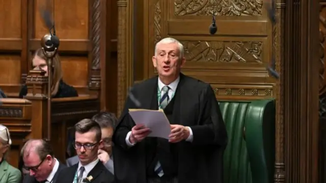 Sir Lindsay Hoyle, Speaker of the House of Commons, speaks during Prime Minister's Questions, at the House of Commons in London on November 22, 2023