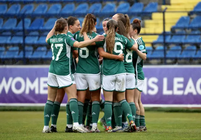 Northern Ireland celebrate scoring against Montenegro