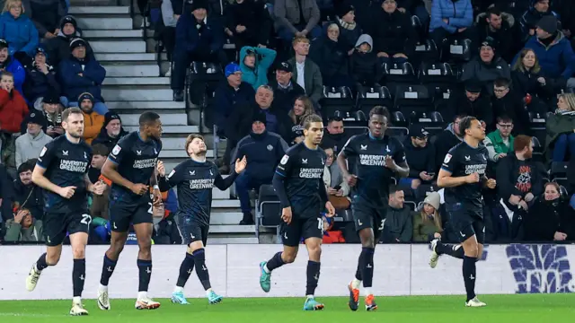 Charlton celebrate taking a 2-1 lead at Derby