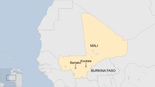 A map of Mali showing Koutiala, Bamako - and Burkina Faso next door.