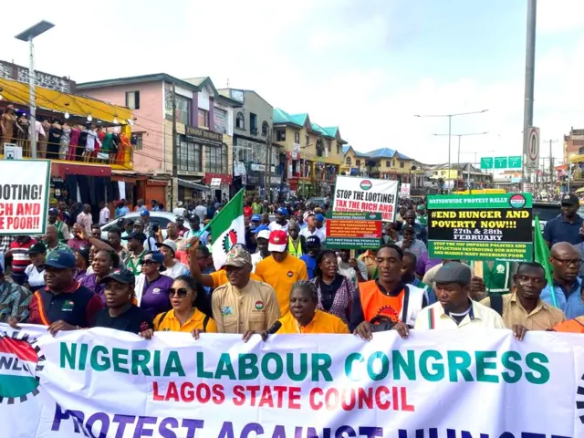 Members of the Nigeria Labour Congress (NLC) trade union umbrella protest over the cost-of-living crisis