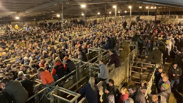 Around 3,000 people from the agricultural industry gathered at the Carmarthen mart on 8 February