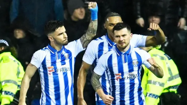 Kilmarnock celebrate their early goal at Rugby Park