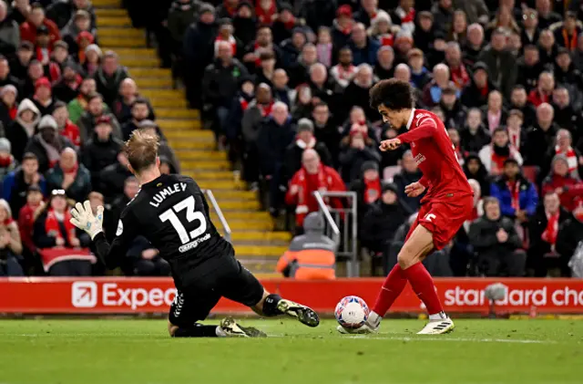 Jayden Danns of Liverpool scoring the second goal