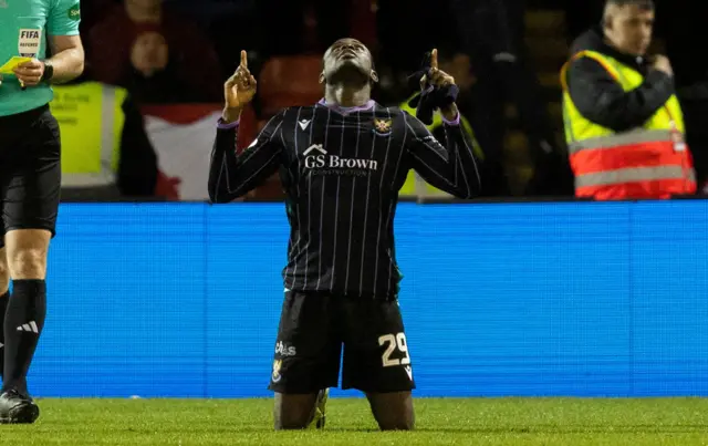 St Johnstone's Benjamin Kimpioka celebrates scoring to make it 2-0