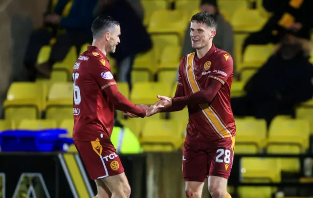 Jack Vale celebrates making it 3-1 to Motherwell