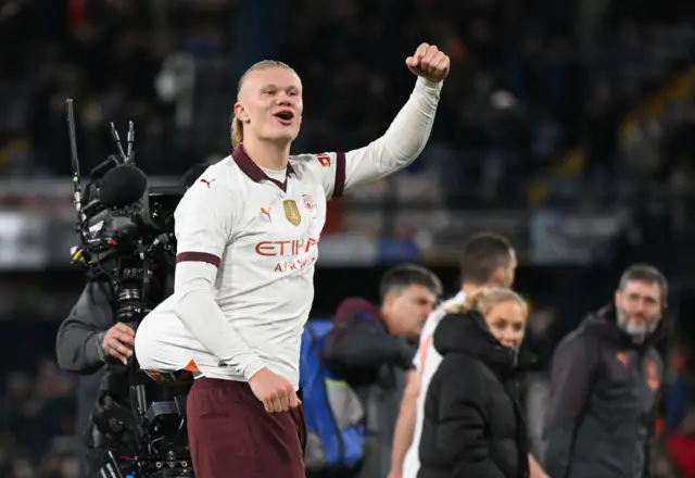 Manchester City Erling Haaland celebrates scoring five against Luton in the FA Cup