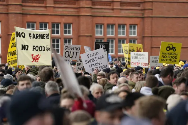 Protesters in Cardiff Bay