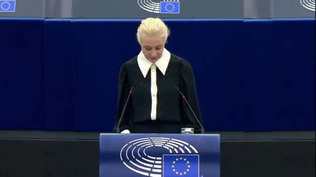 Yulia Navalnaya speaking at the European Parliament