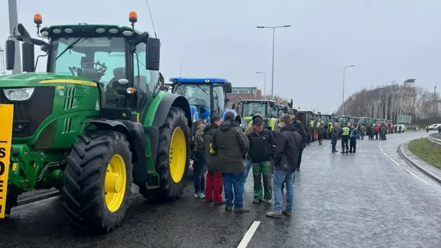 Farmers at the Cardiff Bay protest