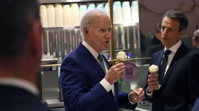 Biden visited Van Leeuwen Ice Cream in downtown New York on Monday