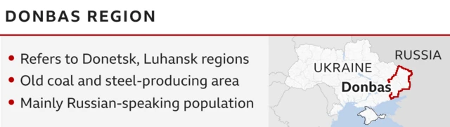 Map graphic showing Donbas region seized from Ukraine by Russia