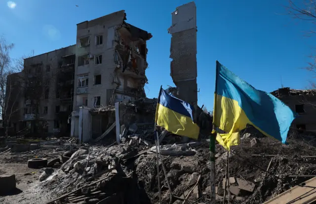 Damaged houses in the frontline town of Orikhiv, amid Russia's attack on Zaporizhzhia region, 28 February 2024