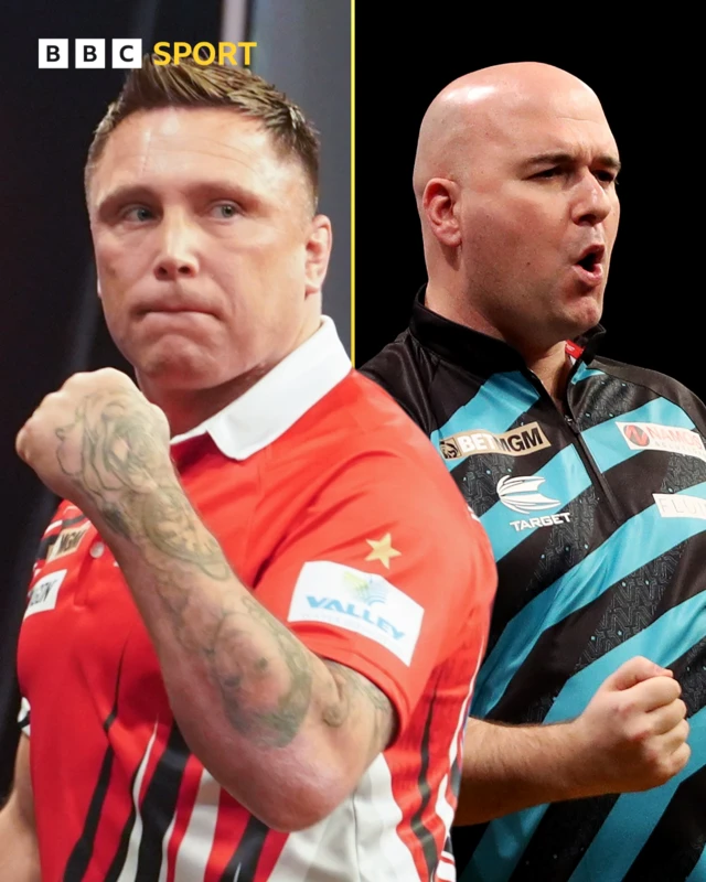 A split graphic of Gerwyn Price and Rob Cross