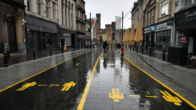 A quiet street in Cardiff as Wales entered a two-week "firebreak" lockdown in 2020