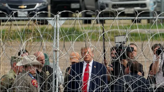 Republican presidential candidate and former U.S. President Donald Trump visits the U.S.-Mexico border at Eagle Pass, Texas, as seen from Piedras Negras, Mexico, February 29, 2024.