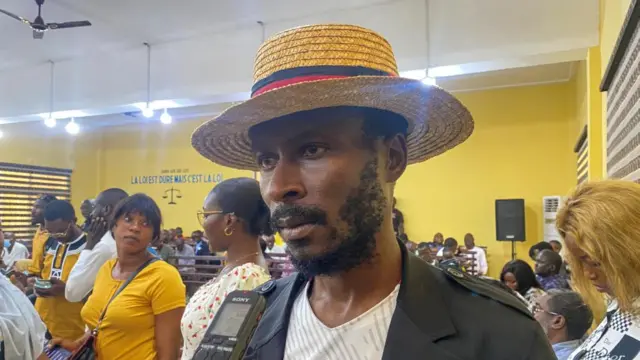 Guinea's journalists union leader Sekou Jamal Pendessa speaks after he was released at the Court of Appeal in Conakry, Guinea February 28, 2024.