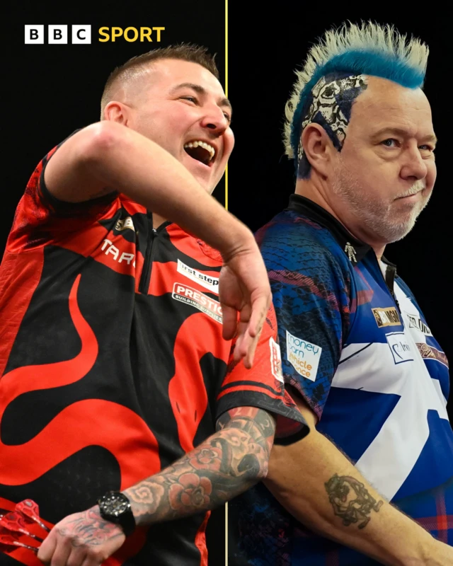 A split graphic of Nathan Aspinall and Peter Wright