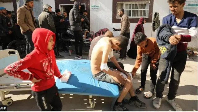 Palestinians receive medical care at Kamal Adwan Hospital in Beit Lahia, northern Gaza Strip. Photo: 29 February 2024