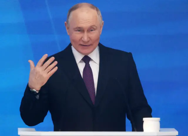 Russian President Vladimir Putin delivers his speech in Moscow. Photo: 29 February 2024