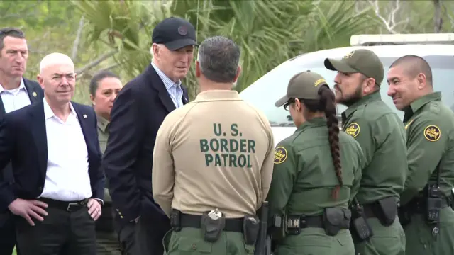 Joe Biden speaks to border officials in Brownsville, Texas