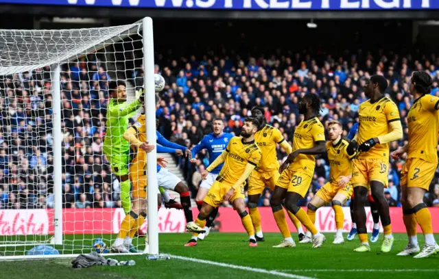 Livingston goalkeeper Shamal George makes a save for Livingston against Rangers