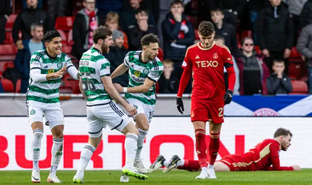 Celtic players celebrate Nicolas Kuhn's goal