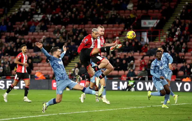 Vini Souza volleys home for Sheffield United