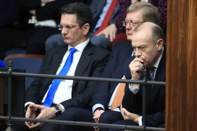 Steve Baker, Lord Caine and Chris Heaton-Harris watching assembly proceedings