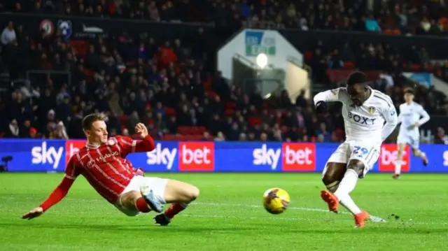 Leeds' Wilfried Gnonto scores against Bristol City