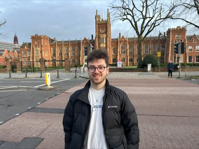 Oscar Daly outside Queen's University Belfast