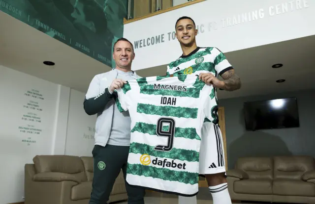 Celtic manager Brendan Rodgers and forward Adam Idah