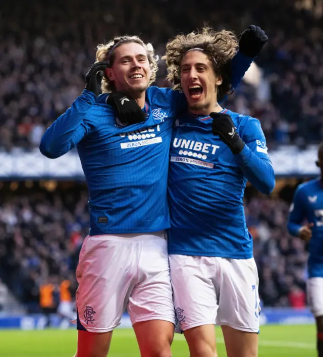 Rangers players Todd Cantwell and Fabio Silva celebrating