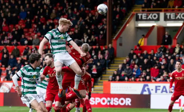 Liam Scales heads a chance for Celtic well over