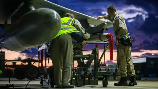 RAF Weapon Technicians prepare RAF Typhoon FRG4