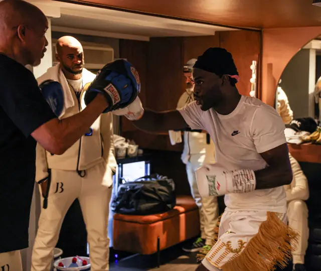 Joshua Buatsi on the pads backstage