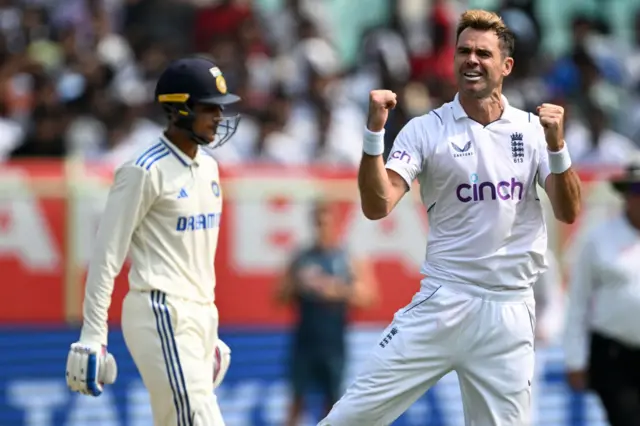 James Anderson celebrates a wicket