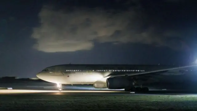 An RAF Voyager aircraft, seen preparing for take-off, also participated in the operation