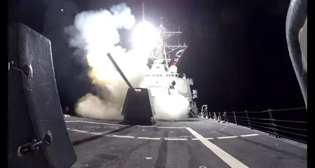 A US ship firing at Houthi targets in Yemen