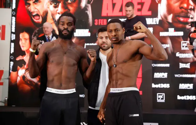 Joshua Buatsi (left) and Dan Azeez (right) stands side by side and hold up their fists