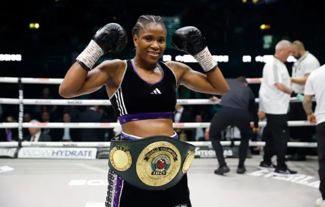 Caroline Dubois with her IBO lightweight title around her waist