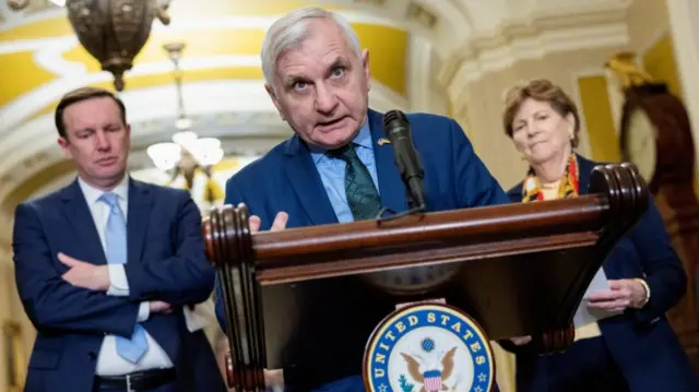 U.S. Senator Jack Reed (D-RI) speaks during the weekly Democratic Caucus lunch press conference at the U.S. Capitol building in Washington, U.S., January 23, 2024.