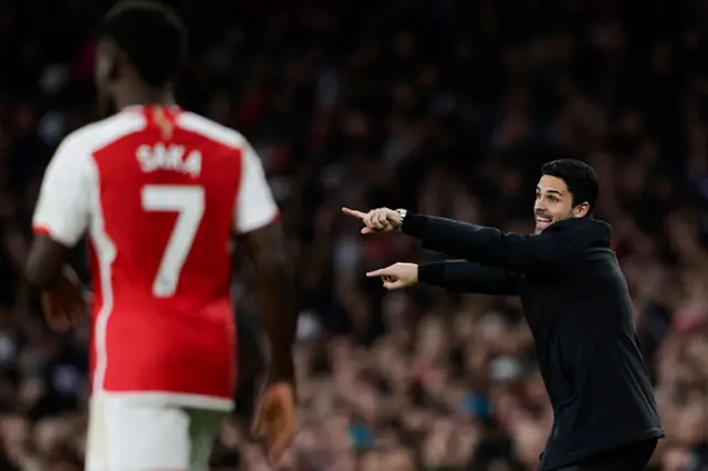 Mikel Arteta reacts on the touchline